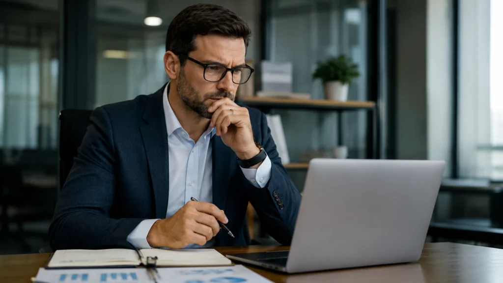 gestor analisando os desafios do treinamento de liderança e do desenvolvimento de gestores nas organizações modernas